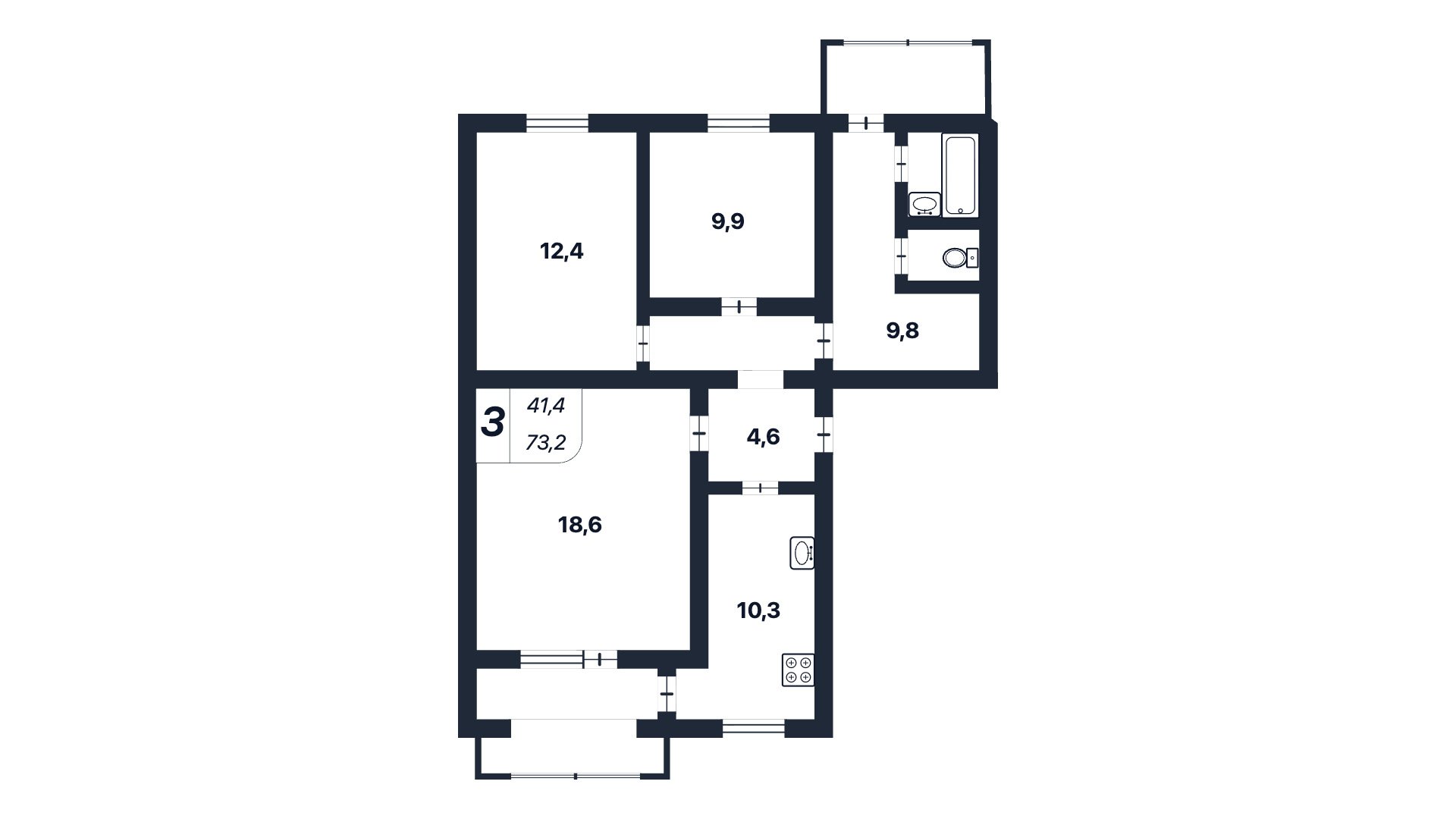 3-к квартира 73.2 м² 3/5 эт., 60 лет СССР — фото 26
