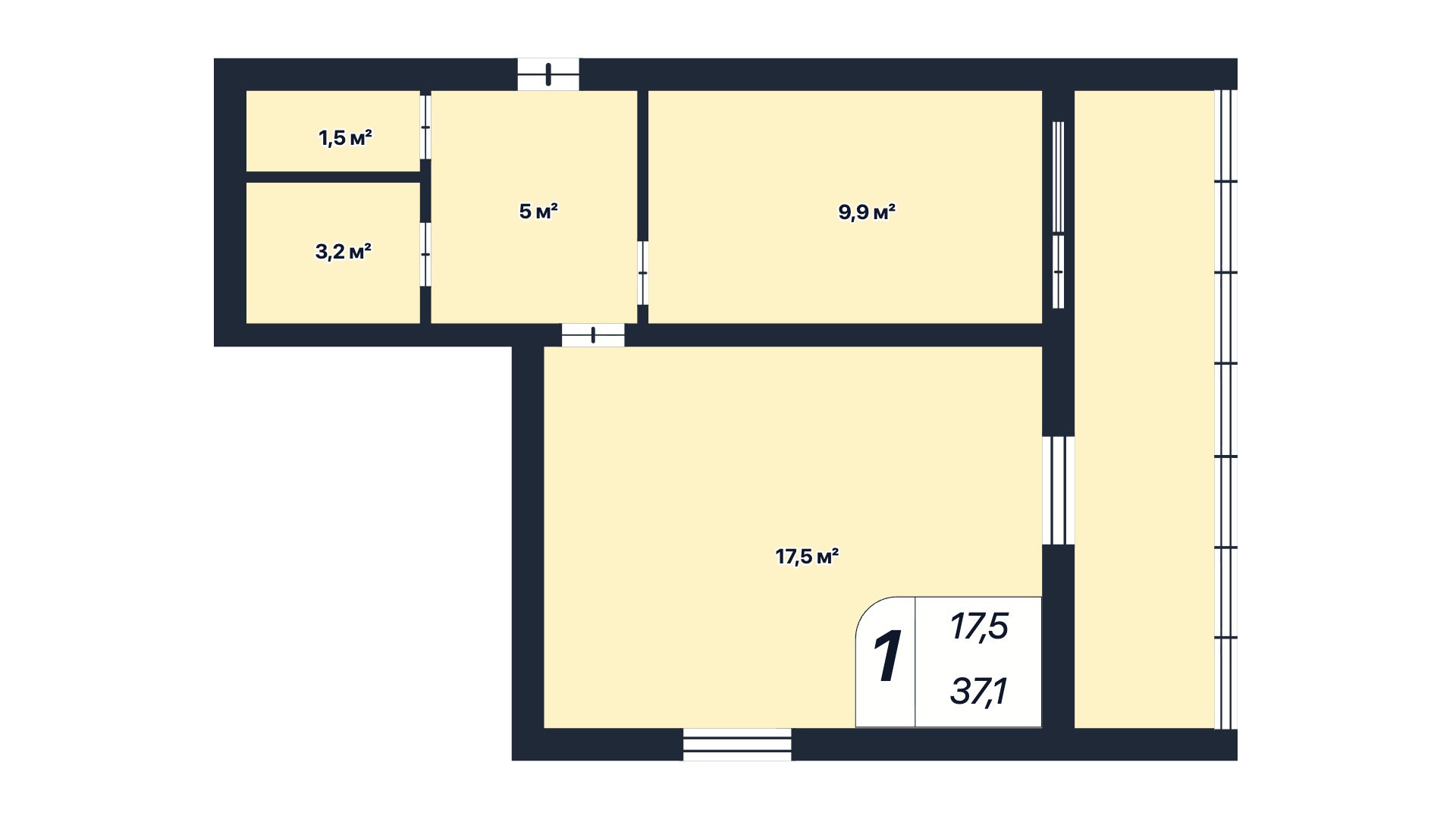 1-к квартира 37.5 м² 7/12 эт., Октябрьская — фото 21
